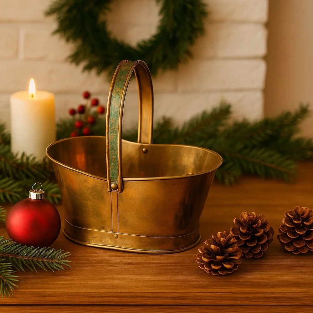 Vintage Solid Brass Bucket with Handle • Patina Decor‎ Piece